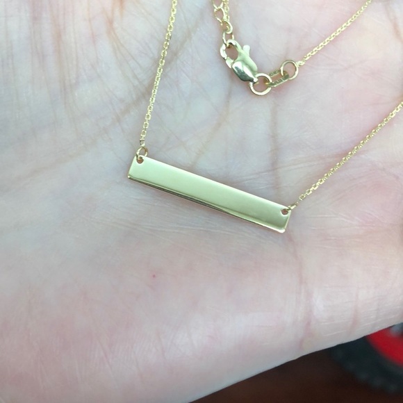 14K Solid Gold Mini Bar Plate Geometric Necklace - Picture 4 of 5